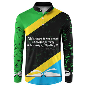 Julius Nyerere Button Sweatshirt Education is a Way of Fighting Poverty Quote and Tanzanian Flag Alphabet