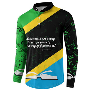Julius Nyerere Button Sweatshirt Education is a Way of Fighting Poverty Quote and Tanzanian Flag Alphabet