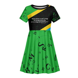 Julius Nyerere Kid Short Sleeve Dress Education is a Way of Fighting Poverty Quote and Tanzanian Flag Alphabet - African Pride