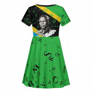 Julius Nyerere Kid Short Sleeve Dress Education is a Way of Fighting Poverty Quote and Tanzanian Flag Alphabet - African Pride