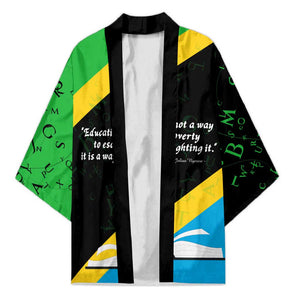 Julius Nyerere Kimono Education is a Way of Fighting Poverty Quote and Tanzanian Flag Alphabet - African Pride