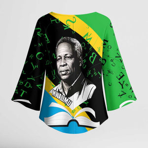 Julius Nyerere Kimono Sleeve Blouse Education is a Way of Fighting Poverty Quote and Tanzanian Flag Alphabet - African Pride