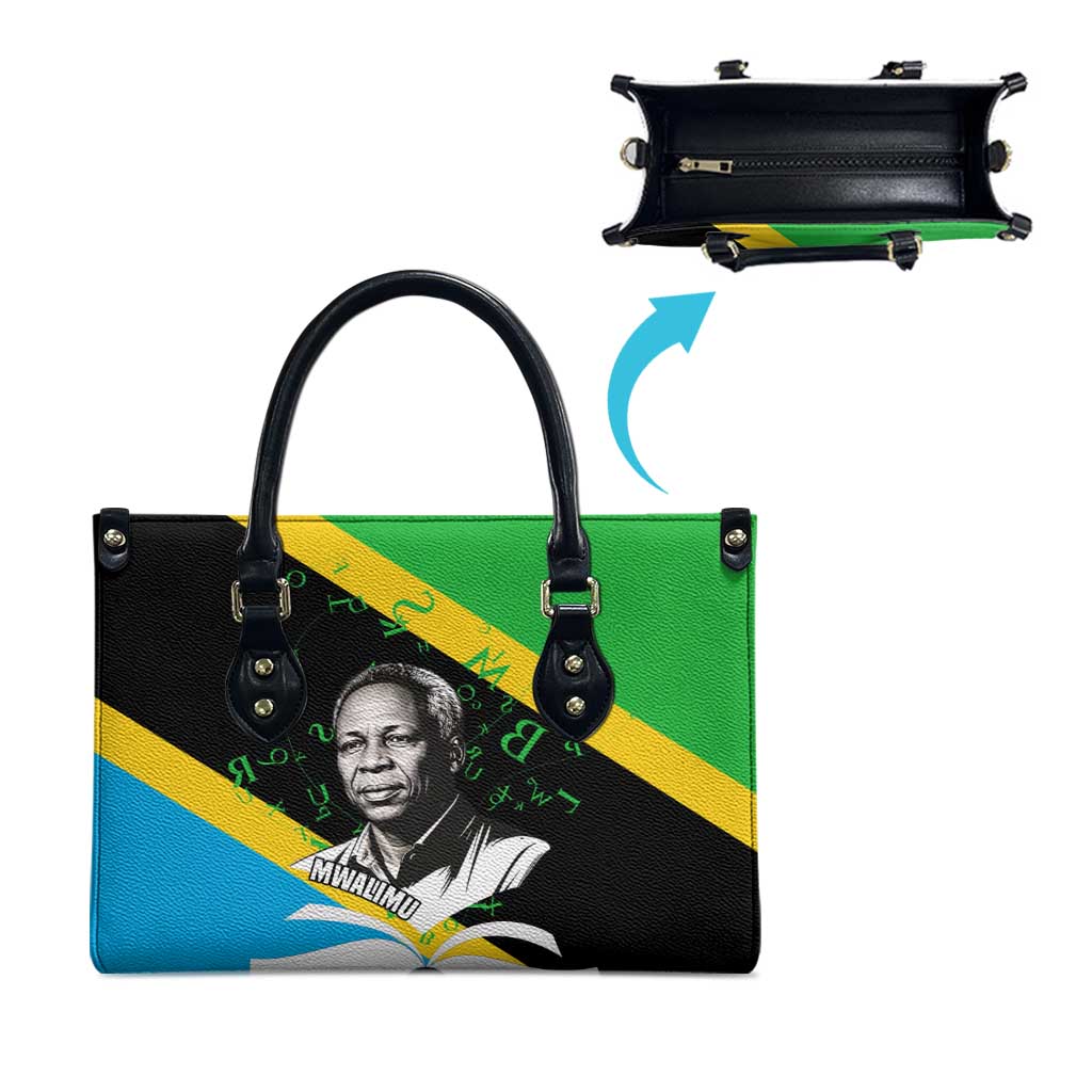 Julius Nyerere Leather Bag Education is a Way of Fighting Poverty Quote and Tanzanian Flag Alphabet - African Pride