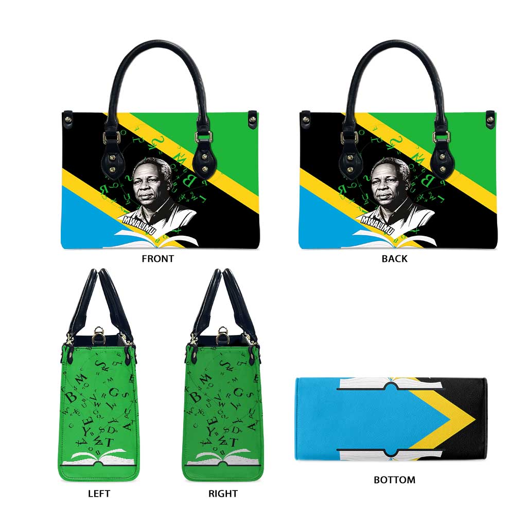 Julius Nyerere Leather Bag Education is a Way of Fighting Poverty Quote and Tanzanian Flag Alphabet - African Pride