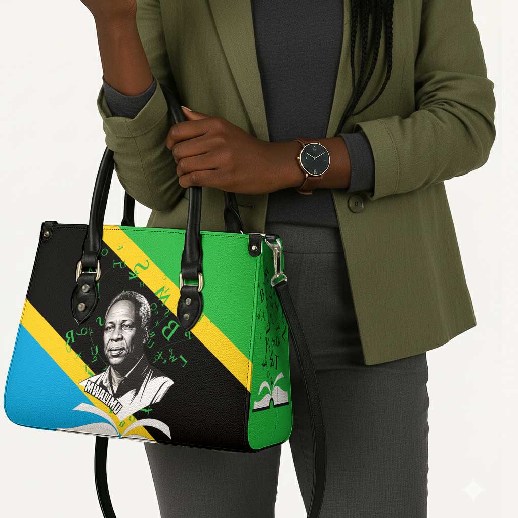 Julius Nyerere Leather Bag Education is a Way of Fighting Poverty Quote and Tanzanian Flag Alphabet - African Pride