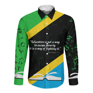 Julius Nyerere Long Sleeve Button Shirt Education is a Way of Fighting Poverty Quote and Tanzanian Flag Alphabet - African Pride
