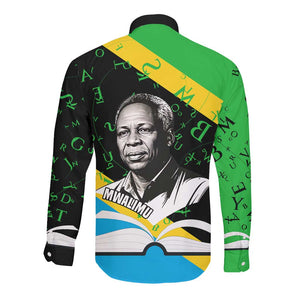 Julius Nyerere Long Sleeve Button Shirt Education is a Way of Fighting Poverty Quote and Tanzanian Flag Alphabet - African Pride