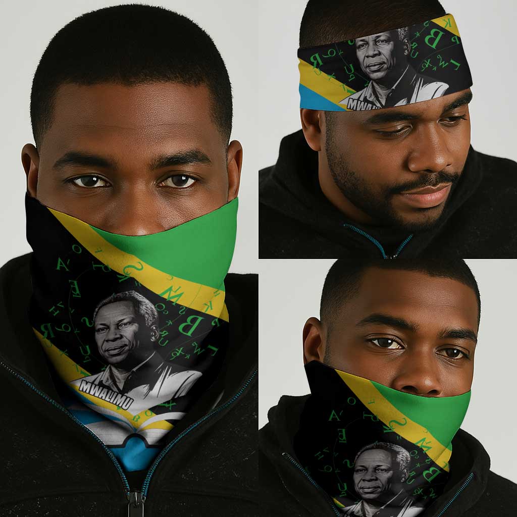 Julius Nyerere Neck Gaiter Education is a Way of Fighting Poverty Quote and Tanzanian Flag Alphabet - African Pride