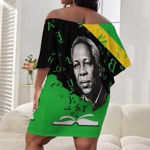 Julius Nyerere Off Shoulder Short Dress Education is a Way of Fighting Poverty Quote and Tanzanian Flag Alphabet - African Pride