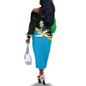Julius Nyerere Off The Shoulder Long Sleeve Dress Education is a Way of Fighting Poverty Quote and Tanzanian Flag Alphabet - African Pride