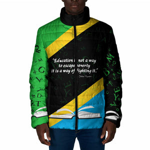 Julius Nyerere Padded Jacket Education is a Way of Fighting Poverty Quote and Tanzanian Flag Alphabet - African Pride