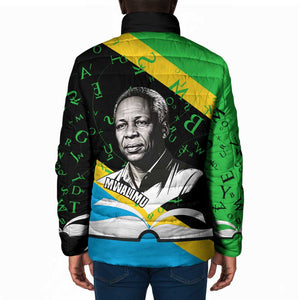 Julius Nyerere Padded Jacket Education is a Way of Fighting Poverty Quote and Tanzanian Flag Alphabet - African Pride