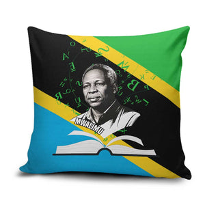 Julius Nyerere Pillow Cover Education is a Way of Fighting Poverty Quote and Tanzanian Flag Alphabet - African Pride