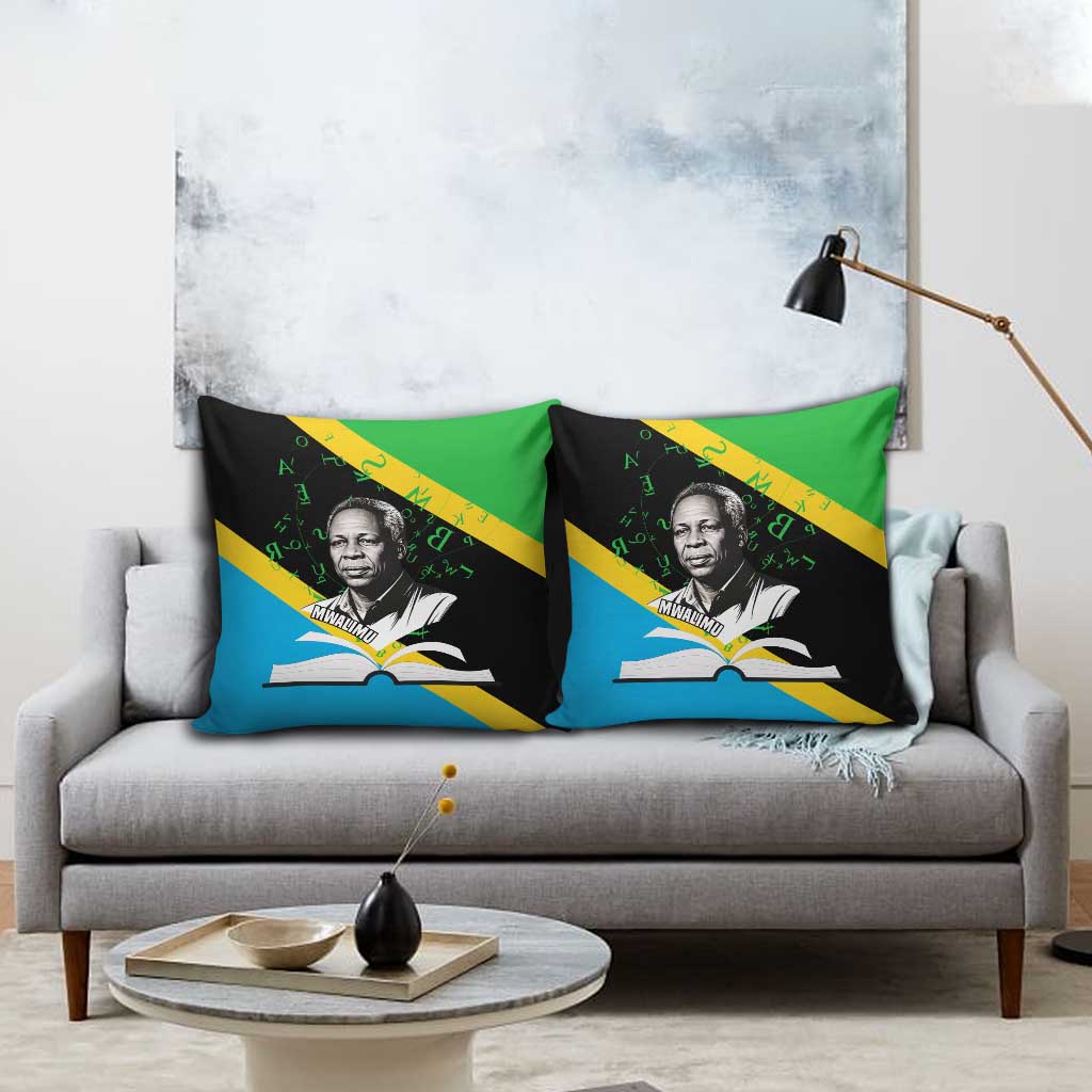 Julius Nyerere Pillow Cover Education is a Way of Fighting Poverty Quote and Tanzanian Flag Alphabet - African Pride