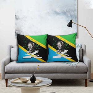 Julius Nyerere Pillow Cover Education is a Way of Fighting Poverty Quote and Tanzanian Flag Alphabet - African Pride