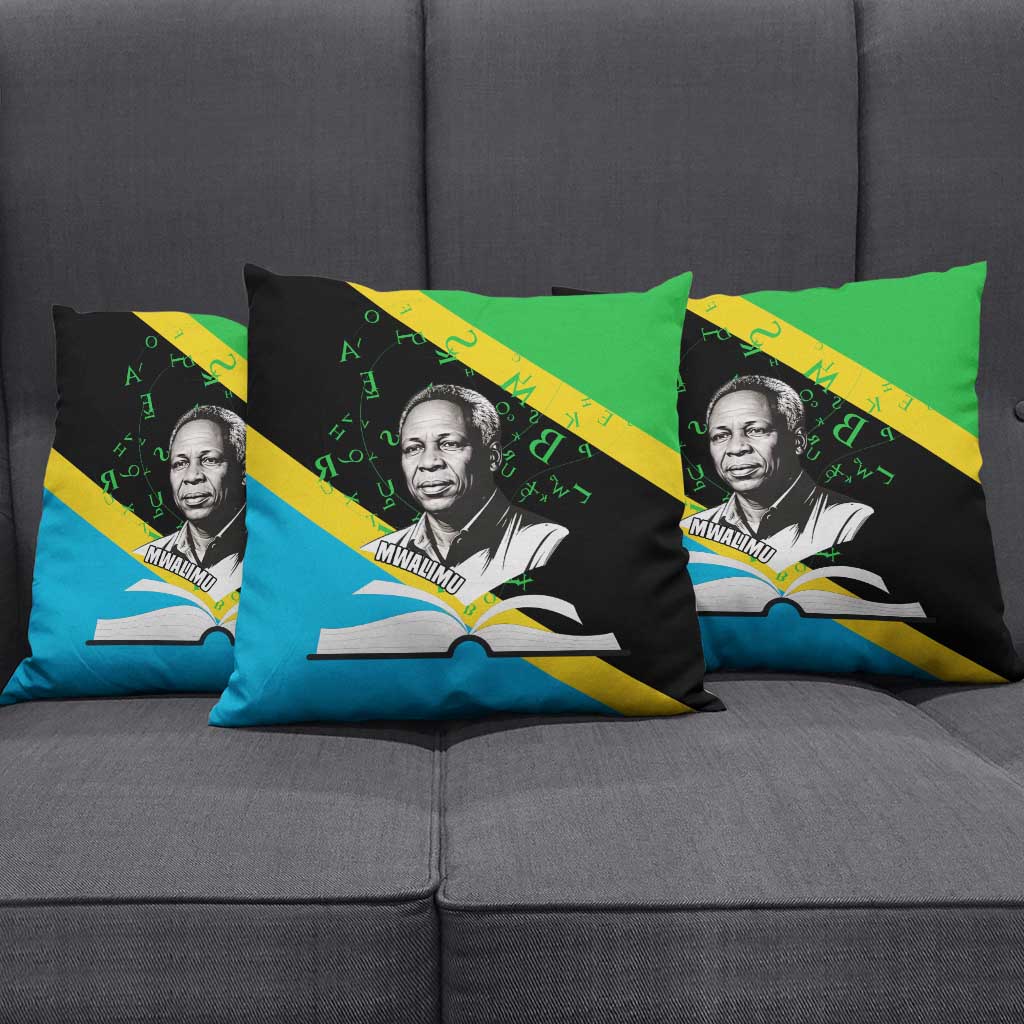 Julius Nyerere Pillow Cover Education is a Way of Fighting Poverty Quote and Tanzanian Flag Alphabet - African Pride