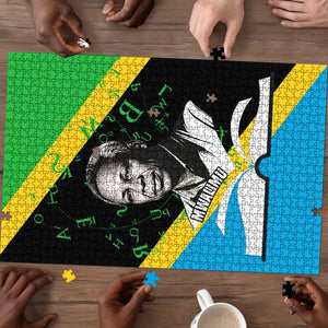 Julius Nyerere Puzzle Education is a Way of Fighting Poverty Quote and Tanzanian Flag Alphabet - African Pride