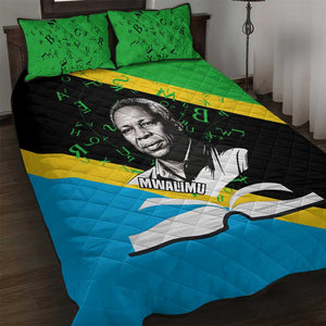 Julius Nyerere Quilt Bed Set Education is a Way of Fighting Poverty Quote and Tanzanian Flag Alphabet - African Pride