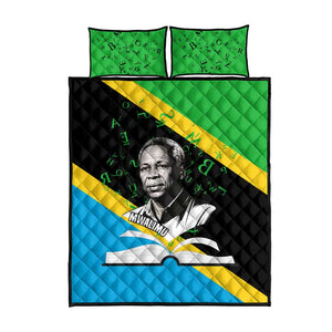 Julius Nyerere Quilt Bed Set Education is a Way of Fighting Poverty Quote and Tanzanian Flag Alphabet - African Pride