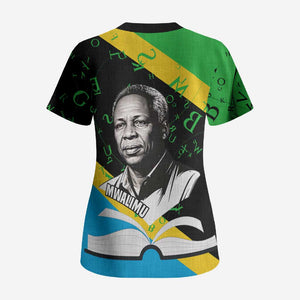 Julius Nyerere Scrub Top Education is a Way of Fighting Poverty Quote and Tanzanian Flag Alphabet - African Pride