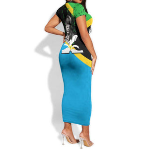 Julius Nyerere Short Sleeve Bodycon Dress Education is a Way of Fighting Poverty Quote and Tanzanian Flag Alphabet - African Pride