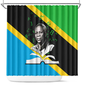 Julius Nyerere Shower Curtain Education is a Way of Fighting Poverty Quote and Tanzanian Flag Alphabet - African Pride