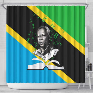 Julius Nyerere Shower Curtain Education is a Way of Fighting Poverty Quote and Tanzanian Flag Alphabet - African Pride