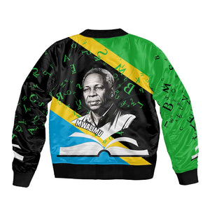 Julius Nyerere Sleeve Zip Bomber Jacket Education is a Way of Fighting Poverty Quote and Tanzanian Flag Alphabet - African Pride