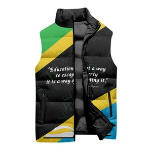 Julius Nyerere Sleeveless Puffer Jacket Education is a Way of Fighting Poverty Quote and Tanzanian Flag Alphabet - African Pride