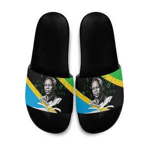 Julius Nyerere Slide Sandals Education is a Way of Fighting Poverty Quote and Tanzanian Flag Alphabet - African Pride