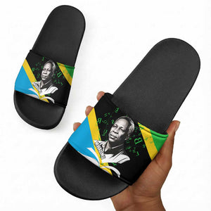 Julius Nyerere Slide Sandals Education is a Way of Fighting Poverty Quote and Tanzanian Flag Alphabet - African Pride