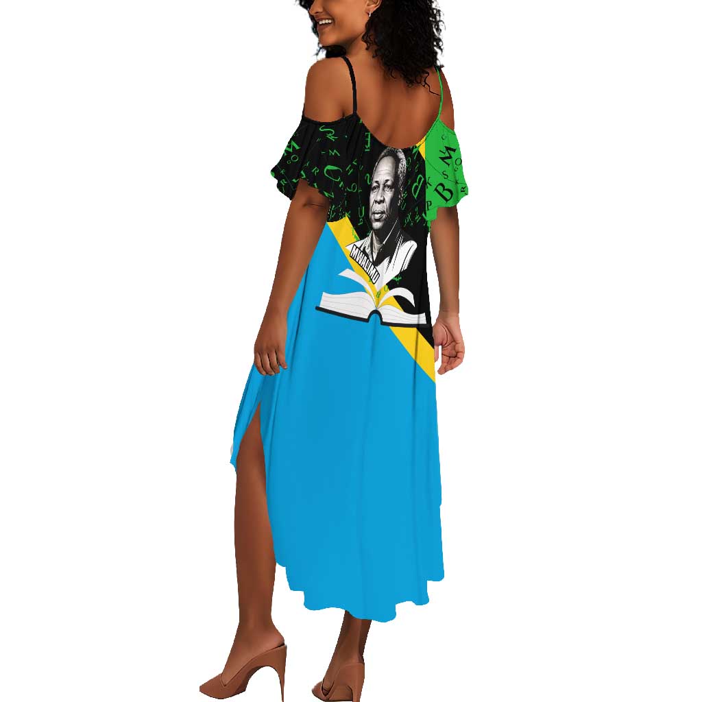 Julius Nyerere Summer Maxi Dress Education is a Way of Fighting Poverty Quote and Tanzanian Flag Alphabet - African Pride