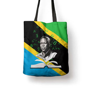 Julius Nyerere Tote Bag Education is a Way of Fighting Poverty Quote and Tanzanian Flag Alphabet - African Pride
