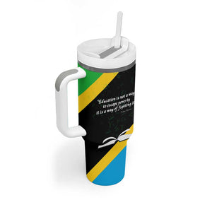 Julius Nyerere Tumbler With Handle Education is a Way of Fighting Poverty Quote and Tanzanian Flag Alphabet - African Pride