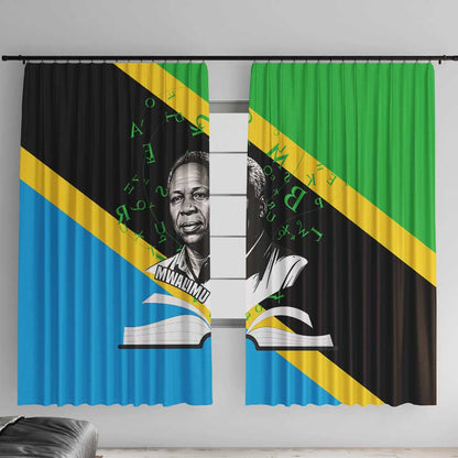 Julius Nyerere Window Curtain Education is a Way of Fighting Poverty Quote and Tanzanian Flag Alphabet - African Pride