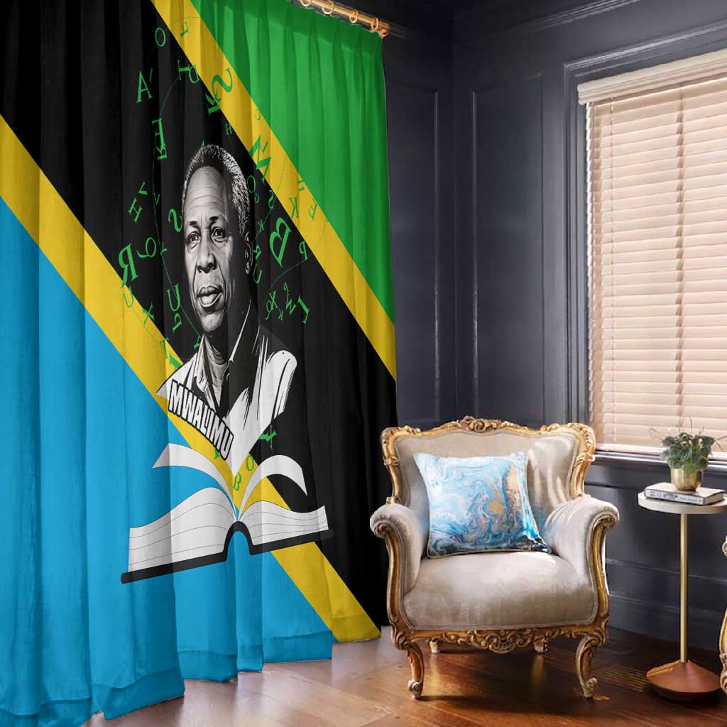 Julius Nyerere Window Curtain Education is a Way of Fighting Poverty Quote and Tanzanian Flag Alphabet - African Pride