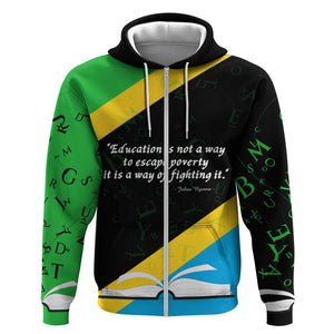 Julius Nyerere Zip Hoodie Education is a Way of Fighting Poverty Quote and Tanzanian Flag Alphabet - African Pride