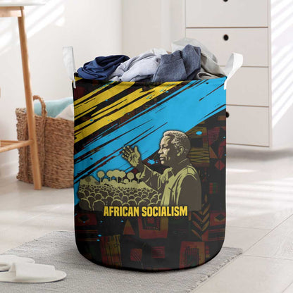 Julius Nyerere Laundry Basket Ujamaa African Socialism Text and Bold Striped Pattern - African Pride