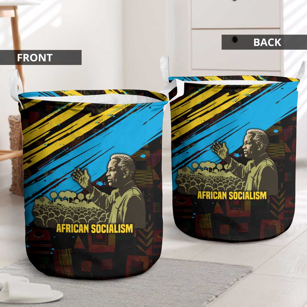 Julius Nyerere Laundry Basket Ujamaa African Socialism Text and Bold Striped Pattern - African Pride