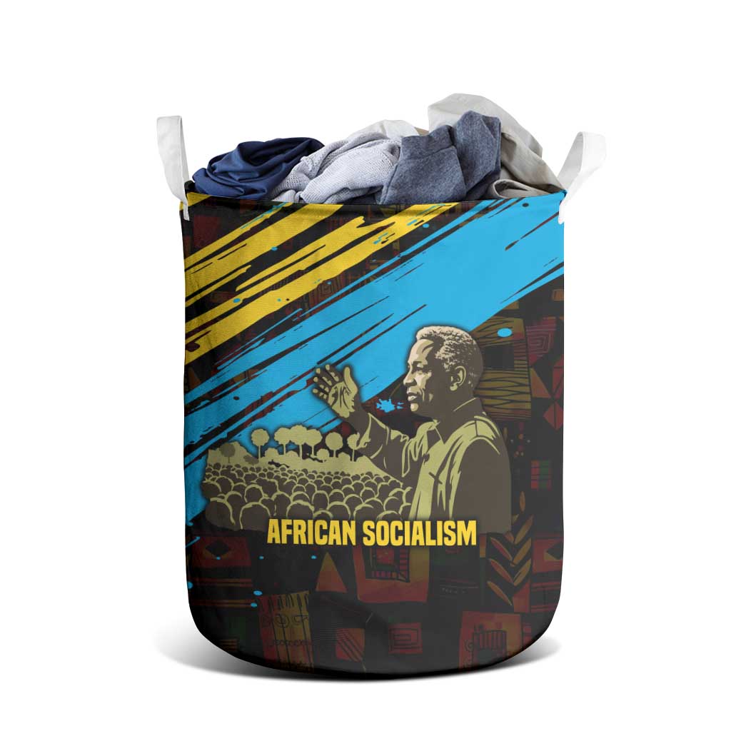 Julius Nyerere Laundry Basket Ujamaa African Socialism Text and Bold Striped Pattern - African Pride