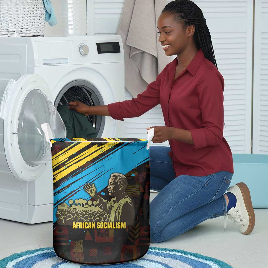 Julius Nyerere Laundry Basket Ujamaa African Socialism Text and Bold Striped Pattern - African Pride