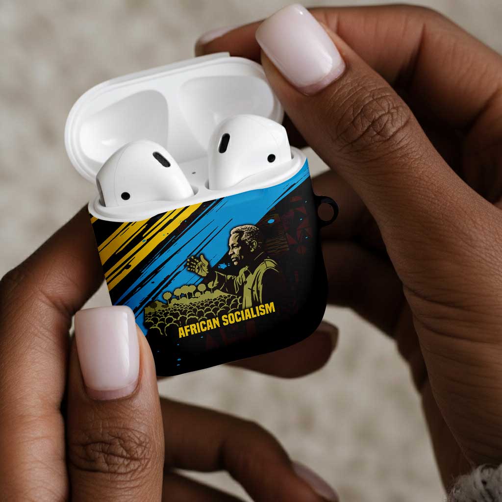 Julius Nyerere AirPods Case Ujamaa African Socialism Text and Bold Striped Pattern - African Pride