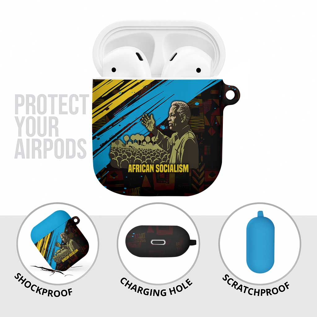 Julius Nyerere AirPods Case Ujamaa African Socialism Text and Bold Striped Pattern - African Pride