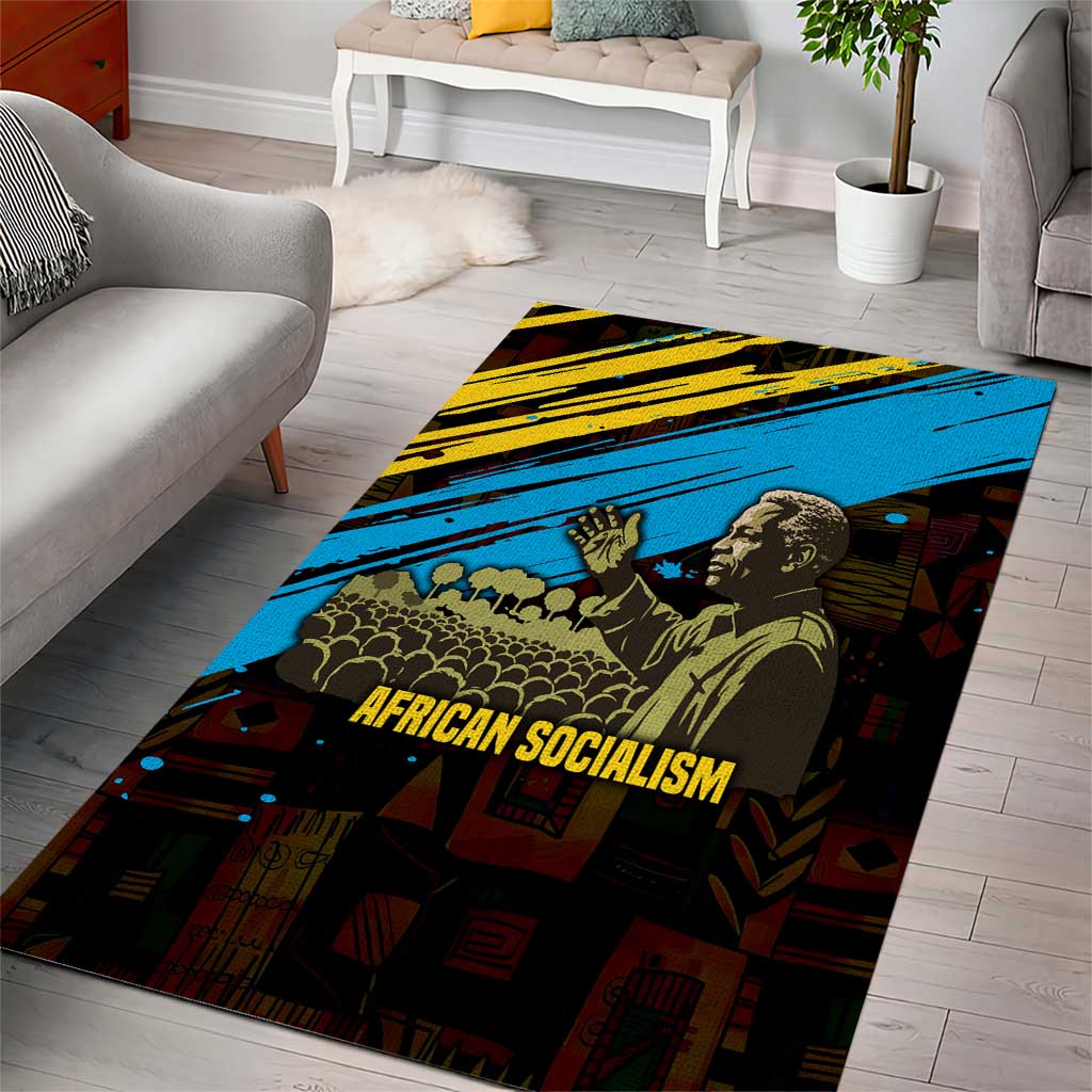Julius Nyerere Area Rug Ujamaa African Socialism Text and Bold Striped Pattern - African Pride