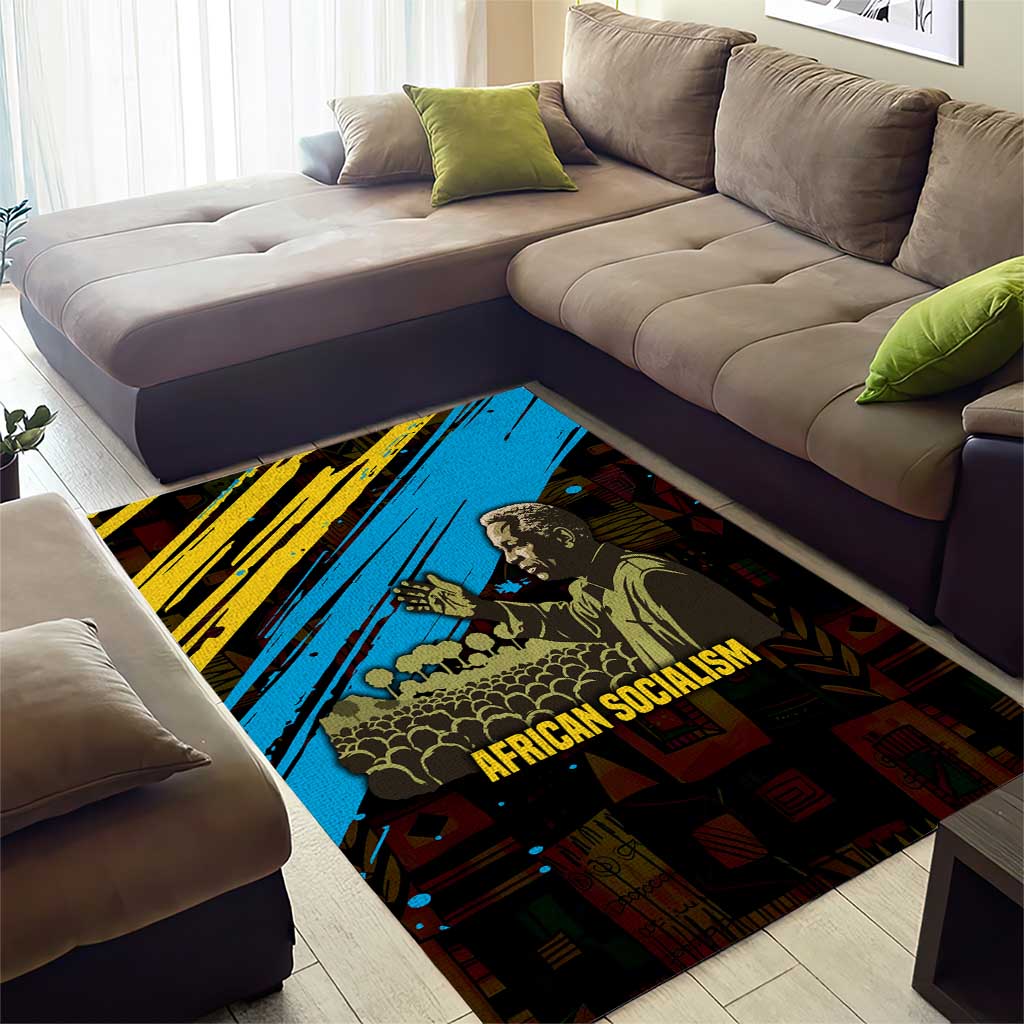 Julius Nyerere Area Rug Ujamaa African Socialism Text and Bold Striped Pattern - African Pride