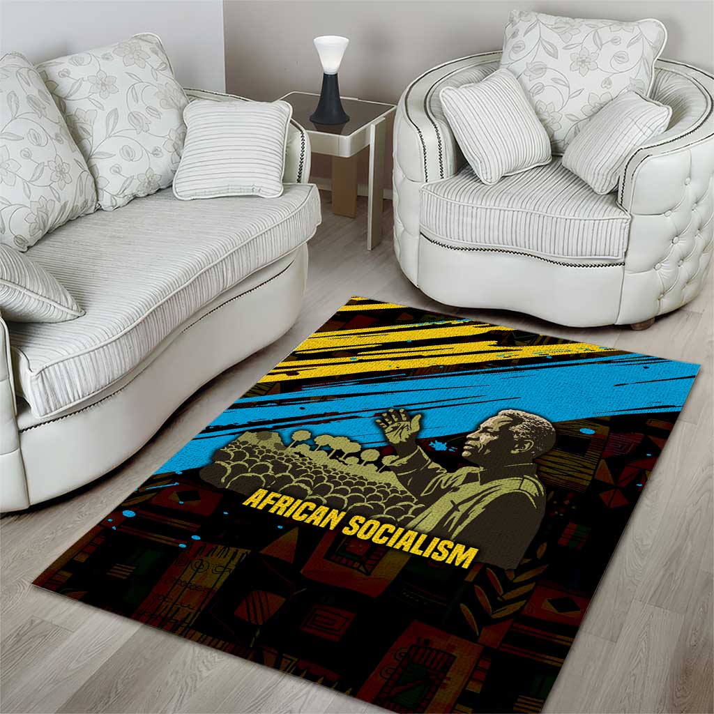 Julius Nyerere Area Rug Ujamaa African Socialism Text and Bold Striped Pattern - African Pride