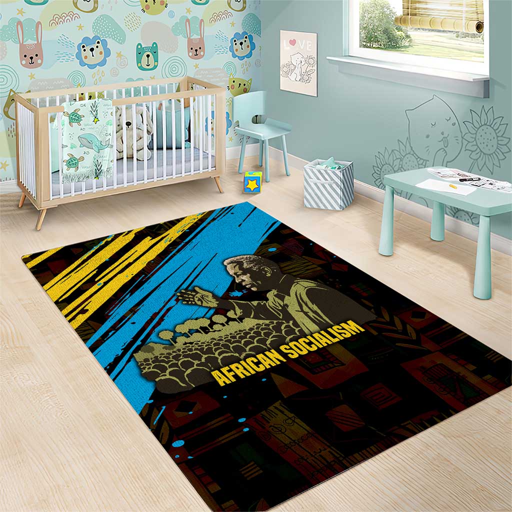 Julius Nyerere Area Rug Ujamaa African Socialism Text and Bold Striped Pattern - African Pride