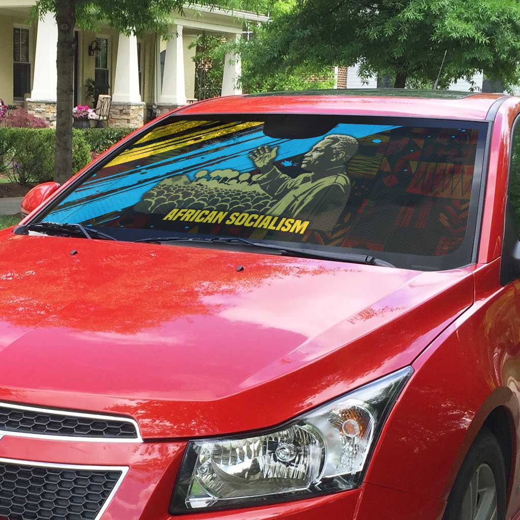 Julius Nyerere Auto Sun Shade Ujamaa African Socialism Text and Bold Striped Pattern - African Pride