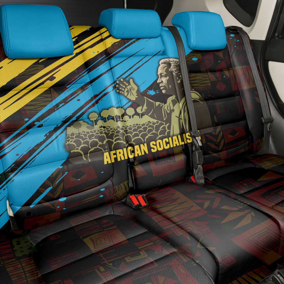 Julius Nyerere Back Car Seat Cover Ujamaa African Socialism Text and Bold Striped Pattern - African Pride