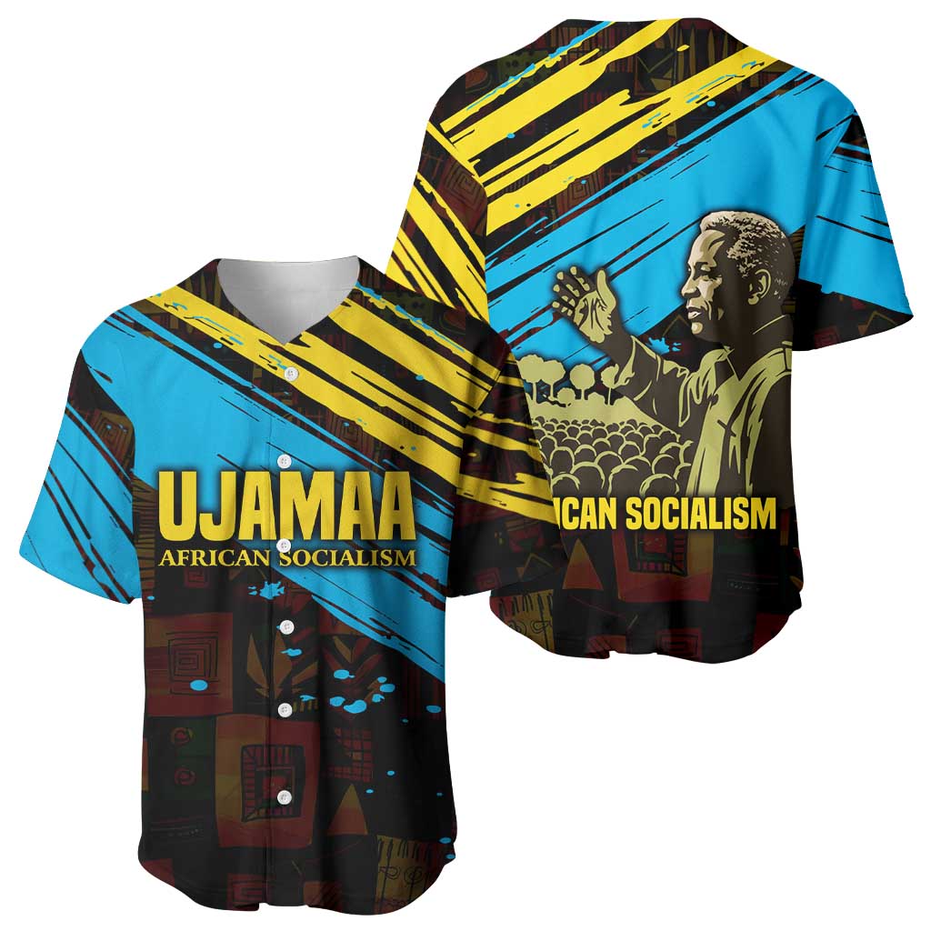 Julius Nyerere Baseball Jersey Ujamaa African Socialism Text and Bold Striped Pattern - African Pride
